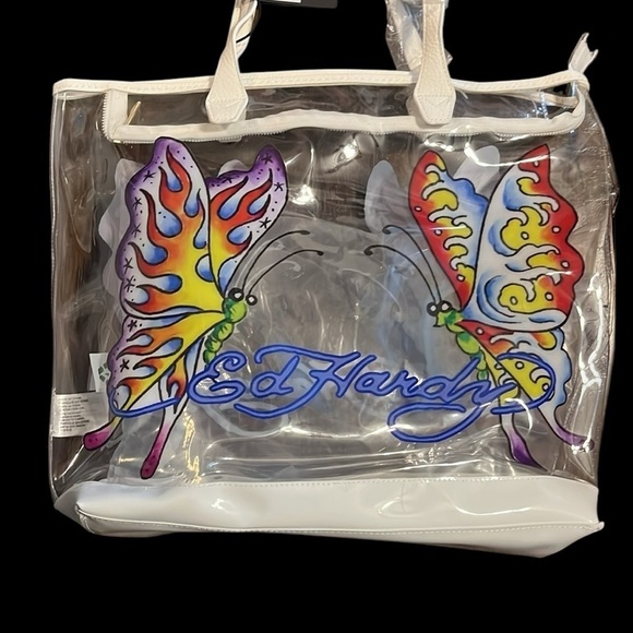Ed Hardy Purple Butterfly clear PVC Tote - Picture 2 of 5